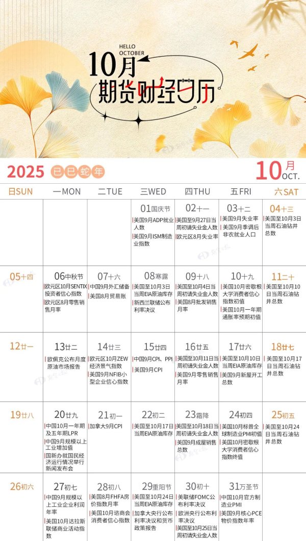 大通证券 10月财经日历来了，请查收→